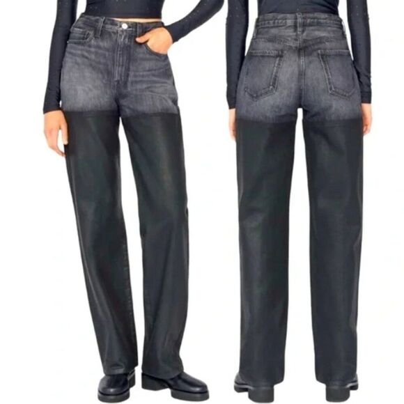 Frame Denim Denim - FRAME Women's Jeans Le Jane Jeans Midnight Mix Black Coated Wide Leg size 27